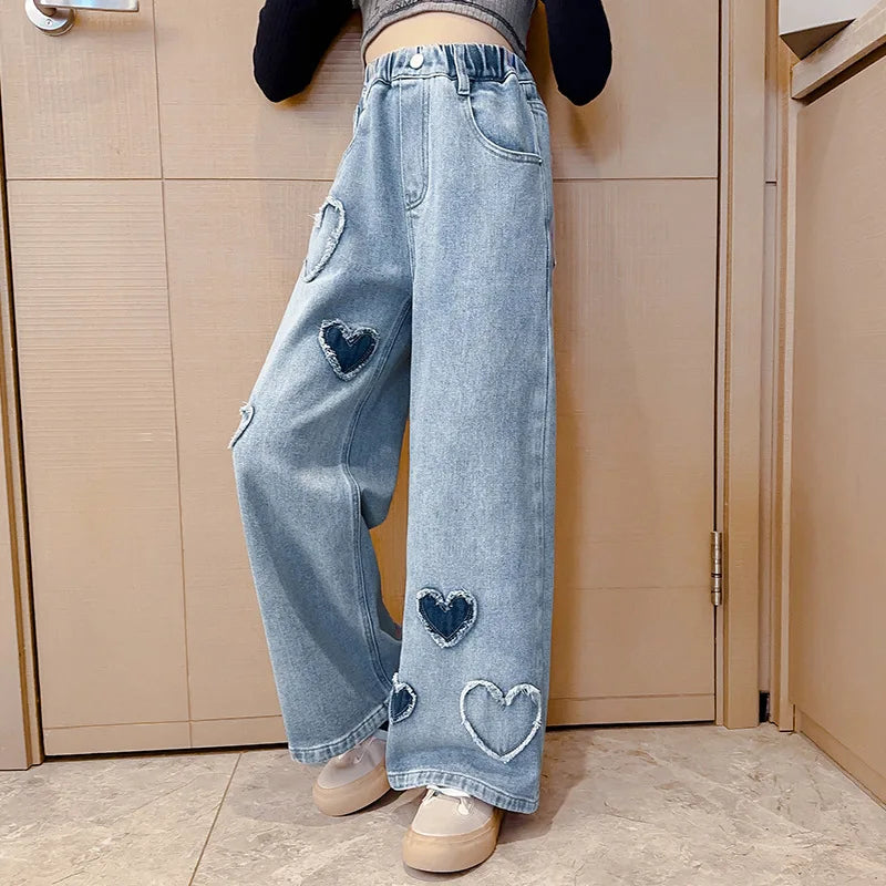 Trendy Korean Kids Elastic Waist Denim Pants