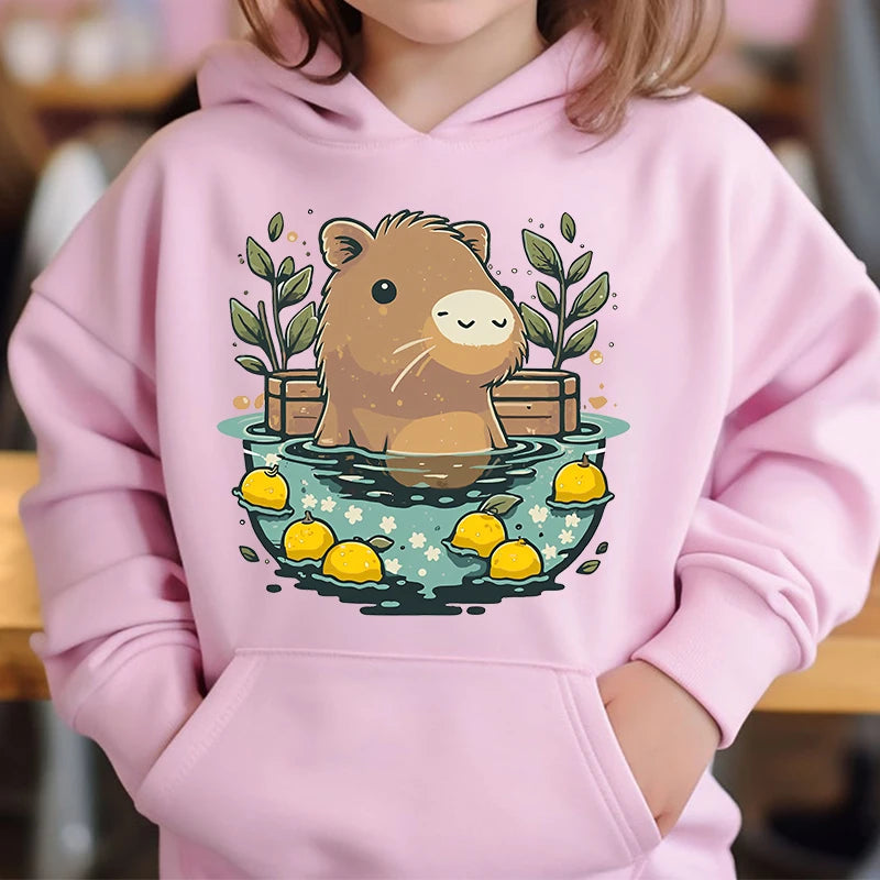 Adorable Capybara Bubble Tea Hoodie for Girls