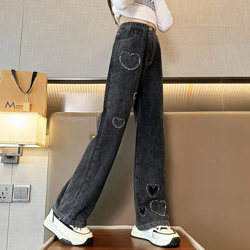 Trendy Korean Kids Elastic Waist Denim Pants