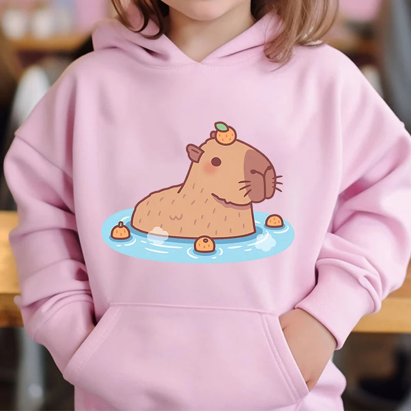 Adorable Capybara Bubble Tea Hoodie for Girls