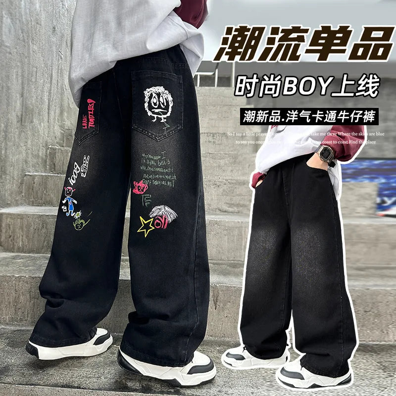 Stylish Boys Black Wide Leg Jeans