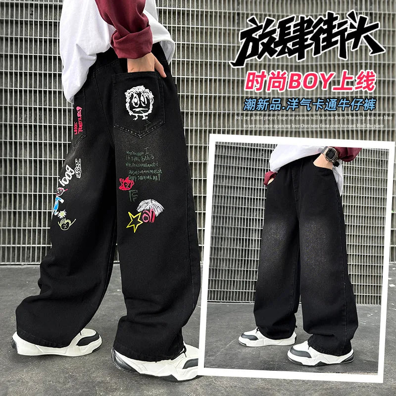 Stylish Boys Black Wide Leg Jeans