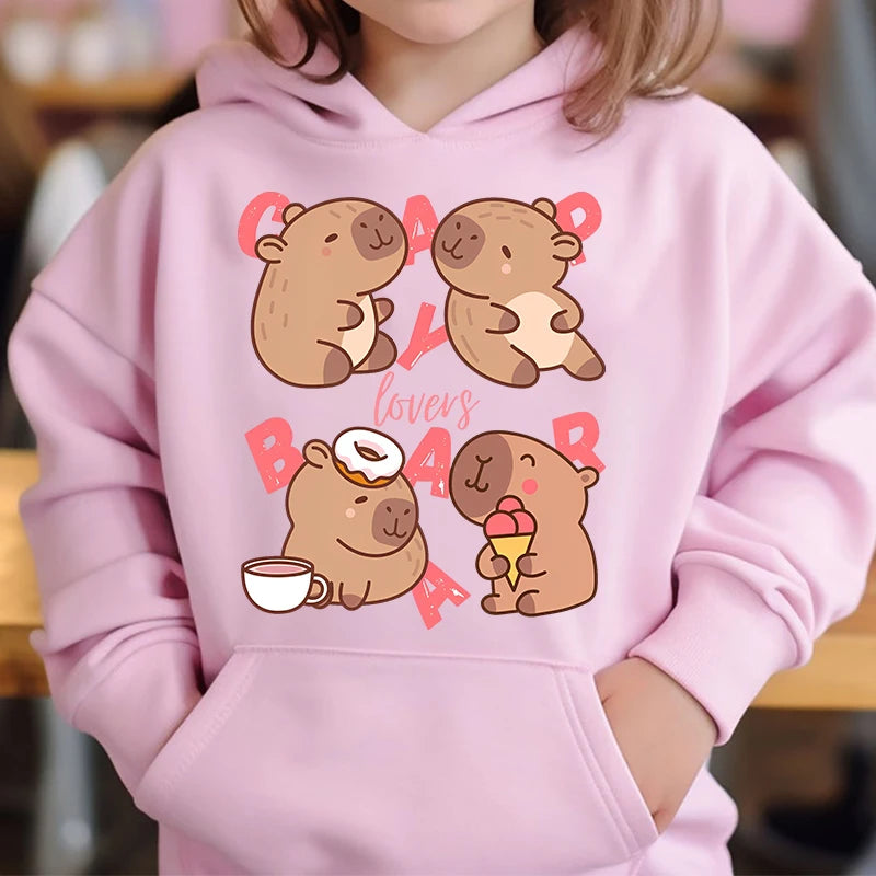 Adorable Capybara Bubble Tea Hoodie for Girls