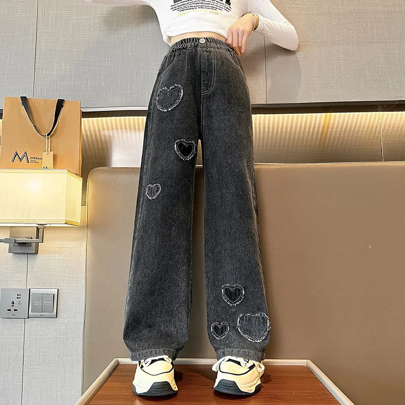 Trendy Korean Kids Elastic Waist Denim Pants