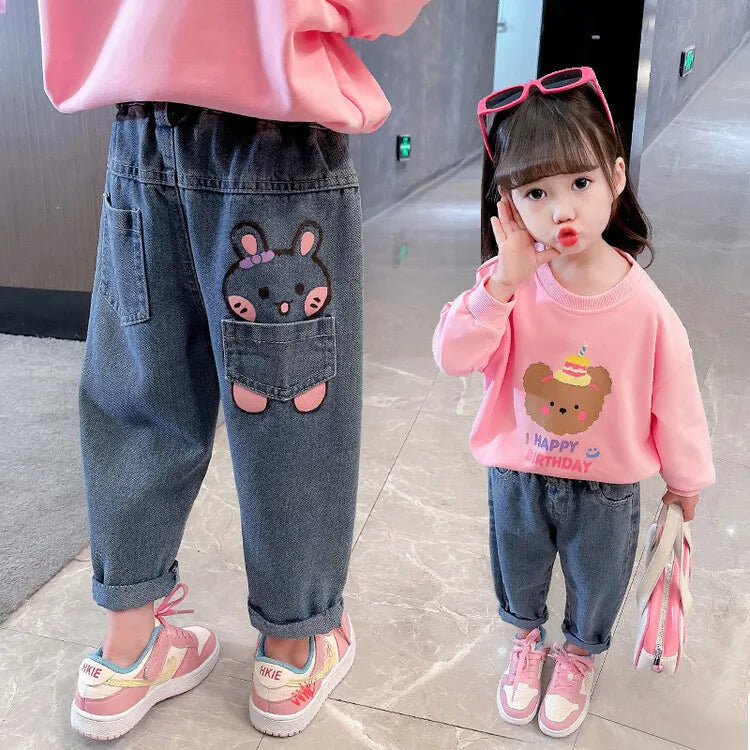 Cartoon Elastic Waist Jeans