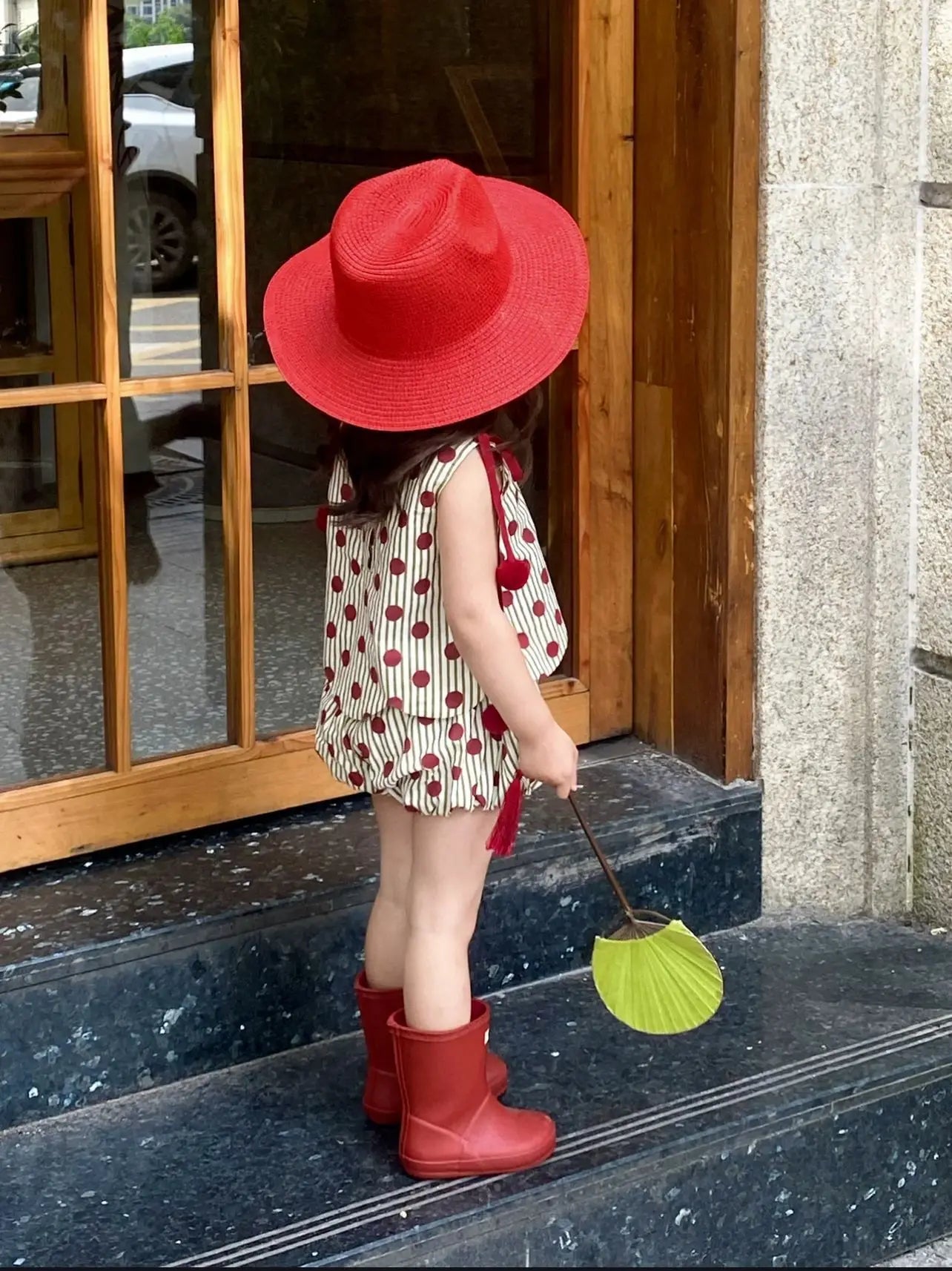 Summer Girls Dotted Two Piece Suspender Shorts Set