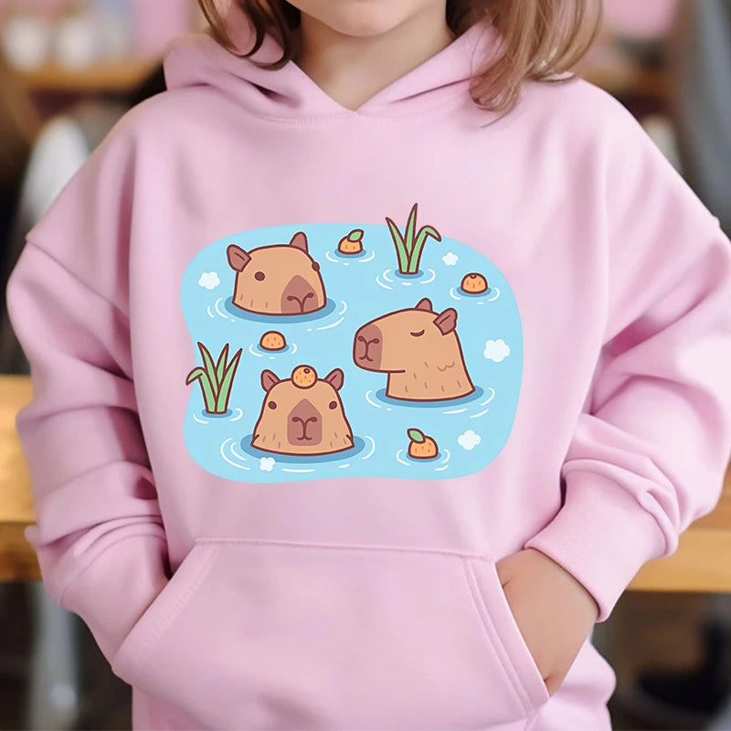 Adorable Capybara Bubble Tea Hoodie for Girls