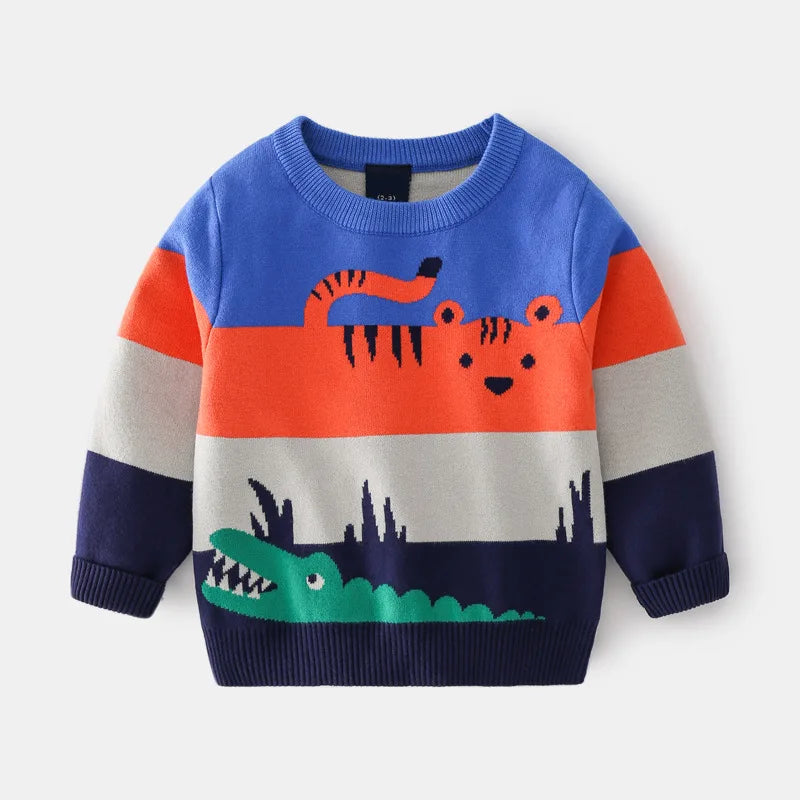 Cartoon Animal Striped Sweater for Autumn