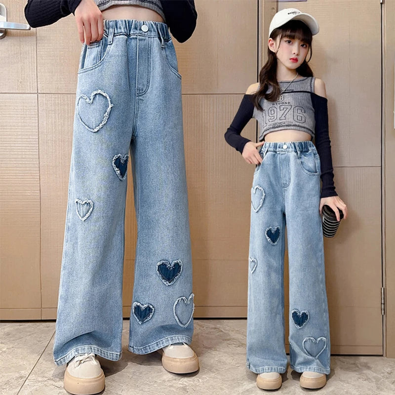 Trendy Korean Kids Elastic Waist Denim Pants