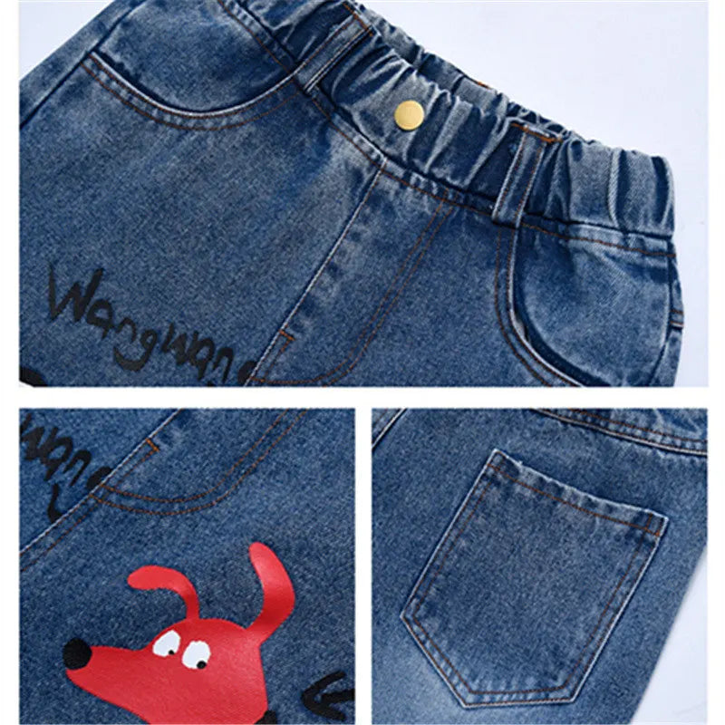 Blue Cartoon Wide Leg Jeans for Trendy Girls
