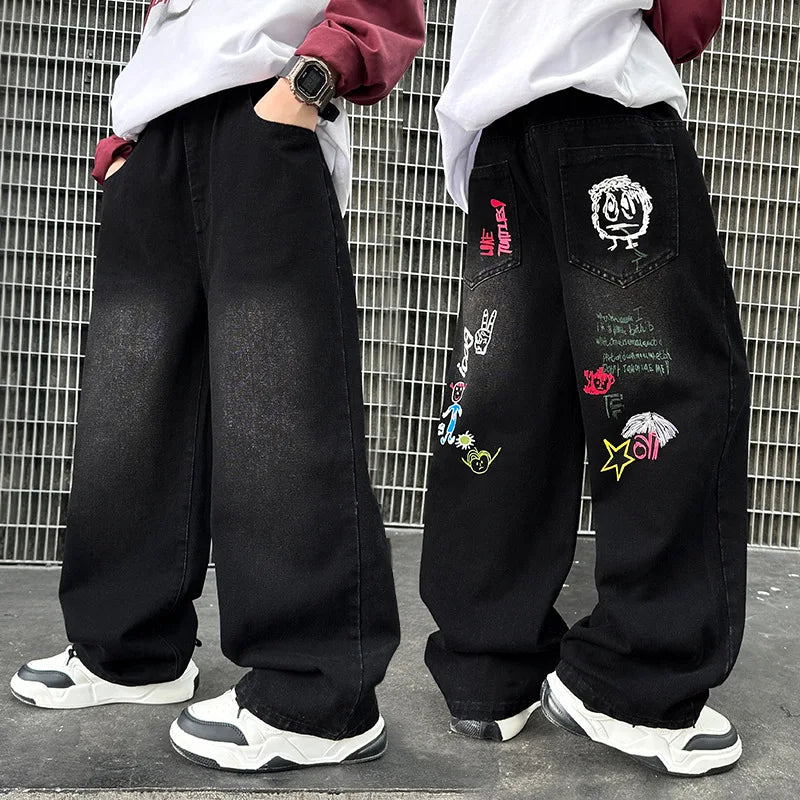 Stylish Boys Black Wide Leg Jeans