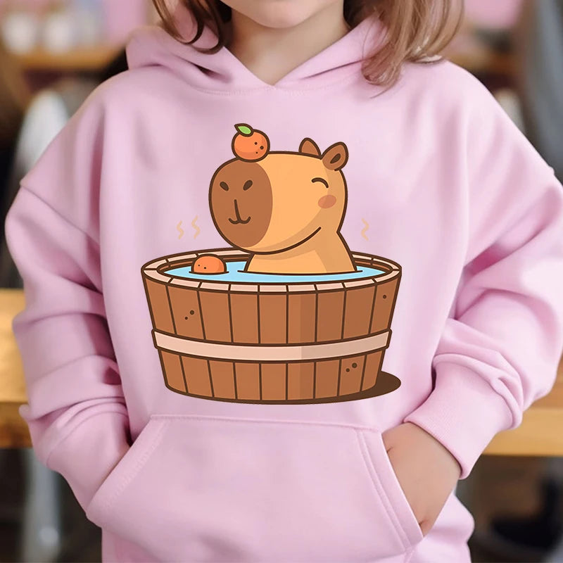 Adorable Capybara Bubble Tea Hoodie for Girls