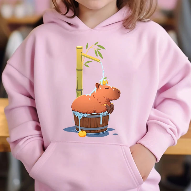 Adorable Capybara Bubble Tea Hoodie for Girls