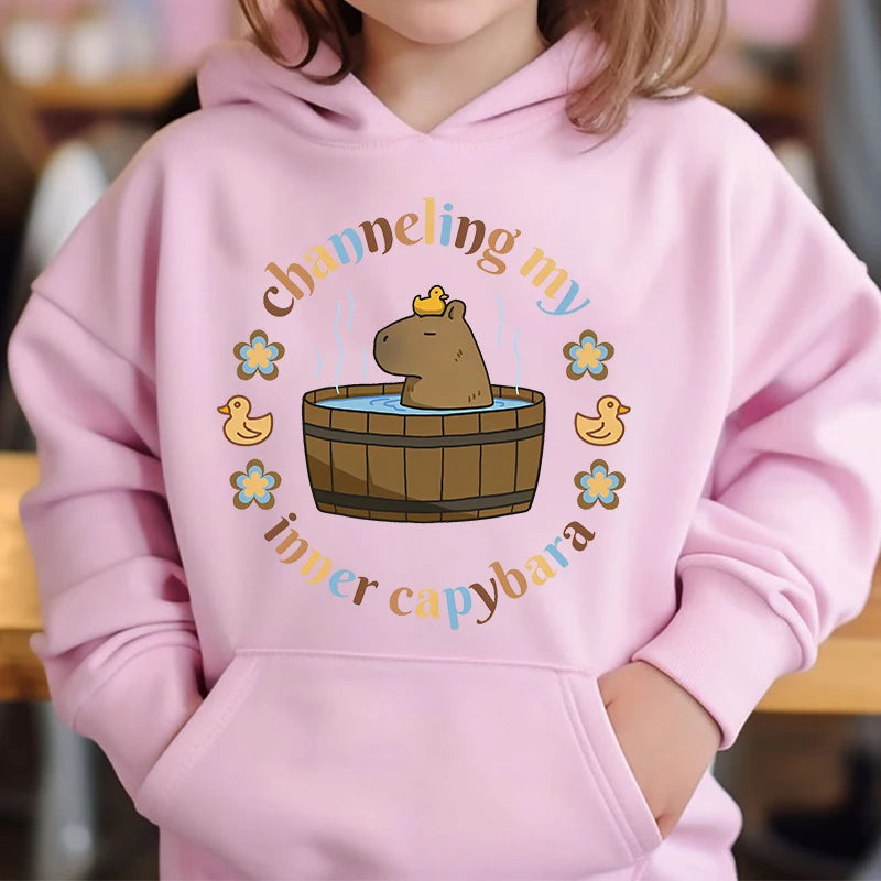 Adorable Capybara Bubble Tea Hoodie for Girls