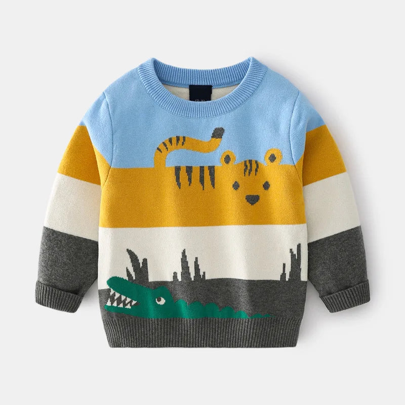 Cartoon Animal Striped Sweater for Autumn