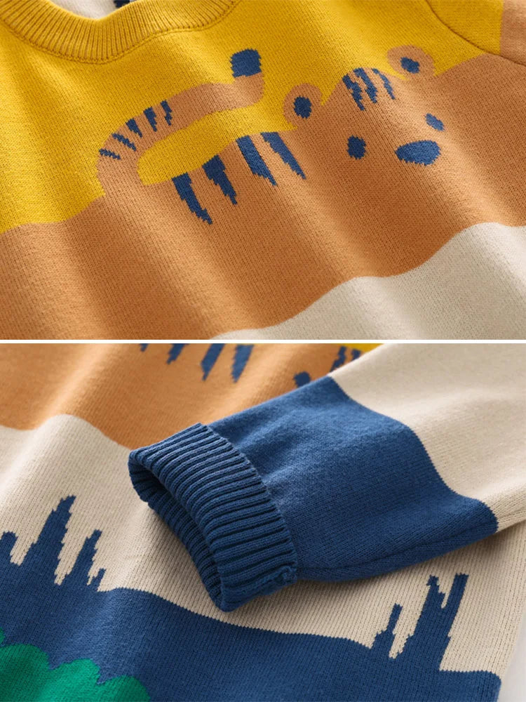 Cartoon Animal Striped Sweater for Autumn