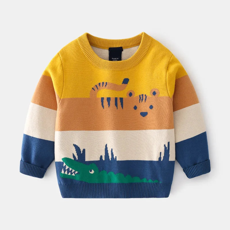 Cartoon Animal Striped Sweater for Autumn