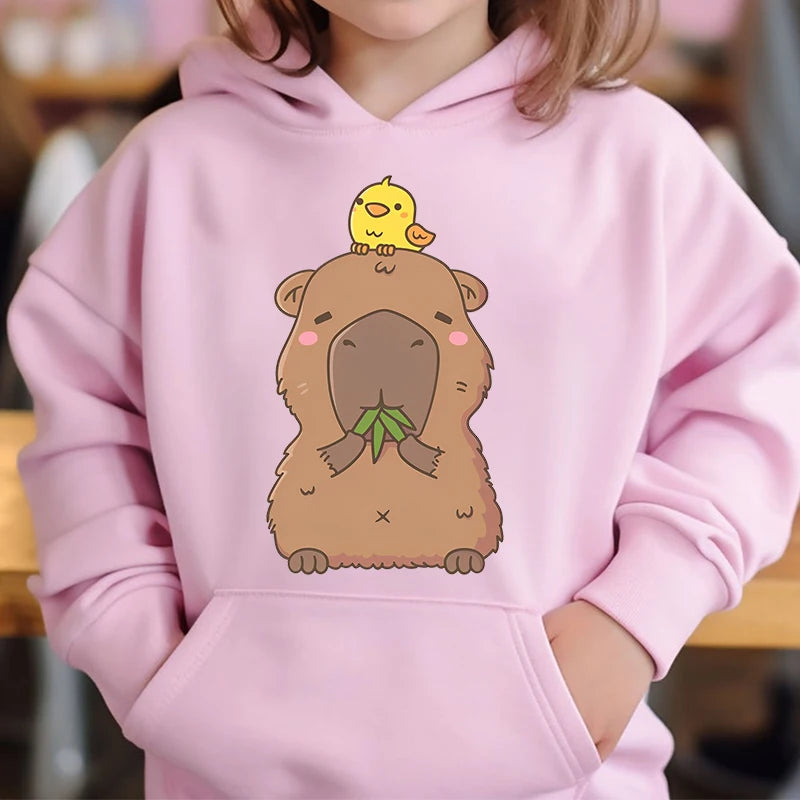 Adorable Capybara Bubble Tea Hoodie for Girls