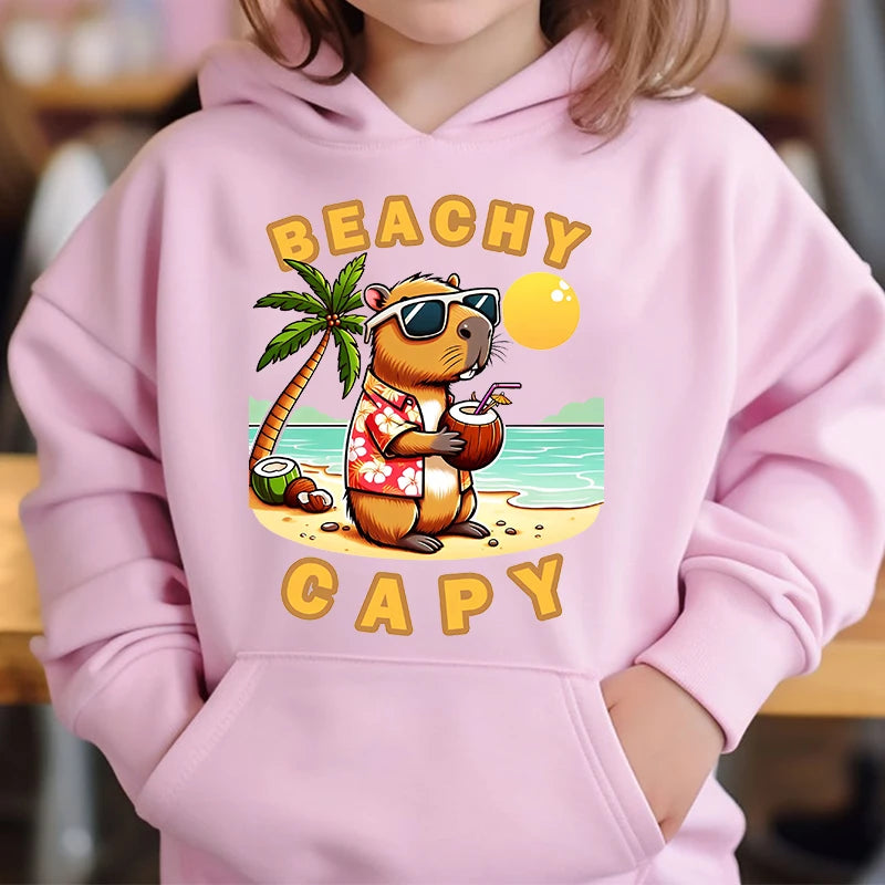 Adorable Capybara Bubble Tea Hoodie for Girls