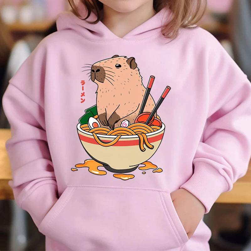 Adorable Capybara Bubble Tea Hoodie for Girls