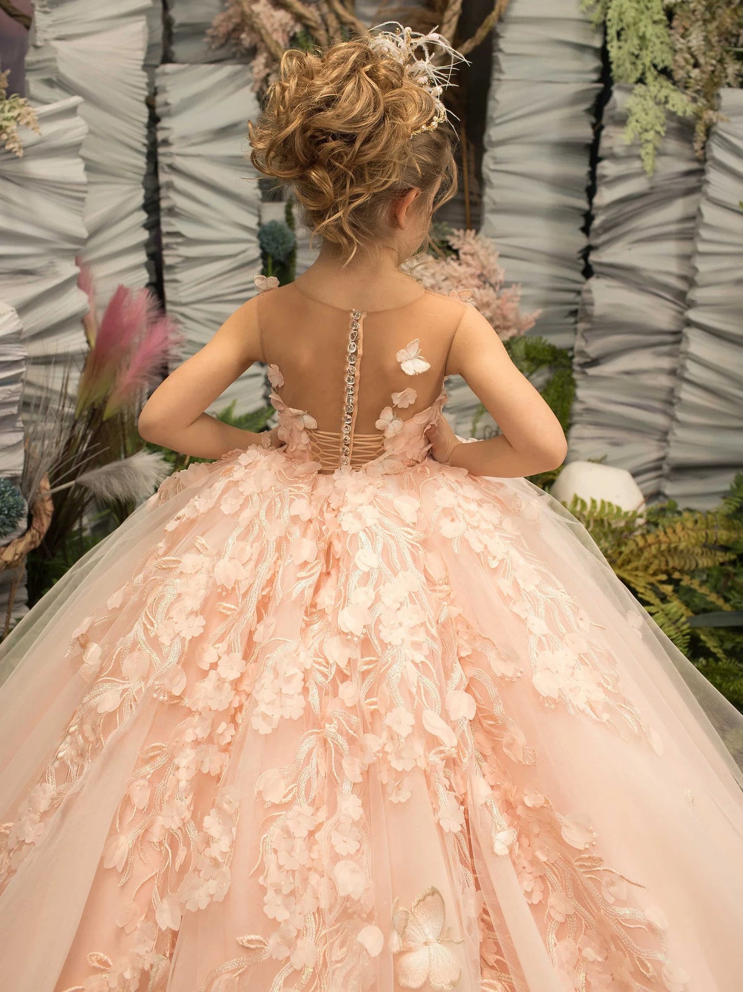 Party Long Tulle Dress with Butterfly Appliques