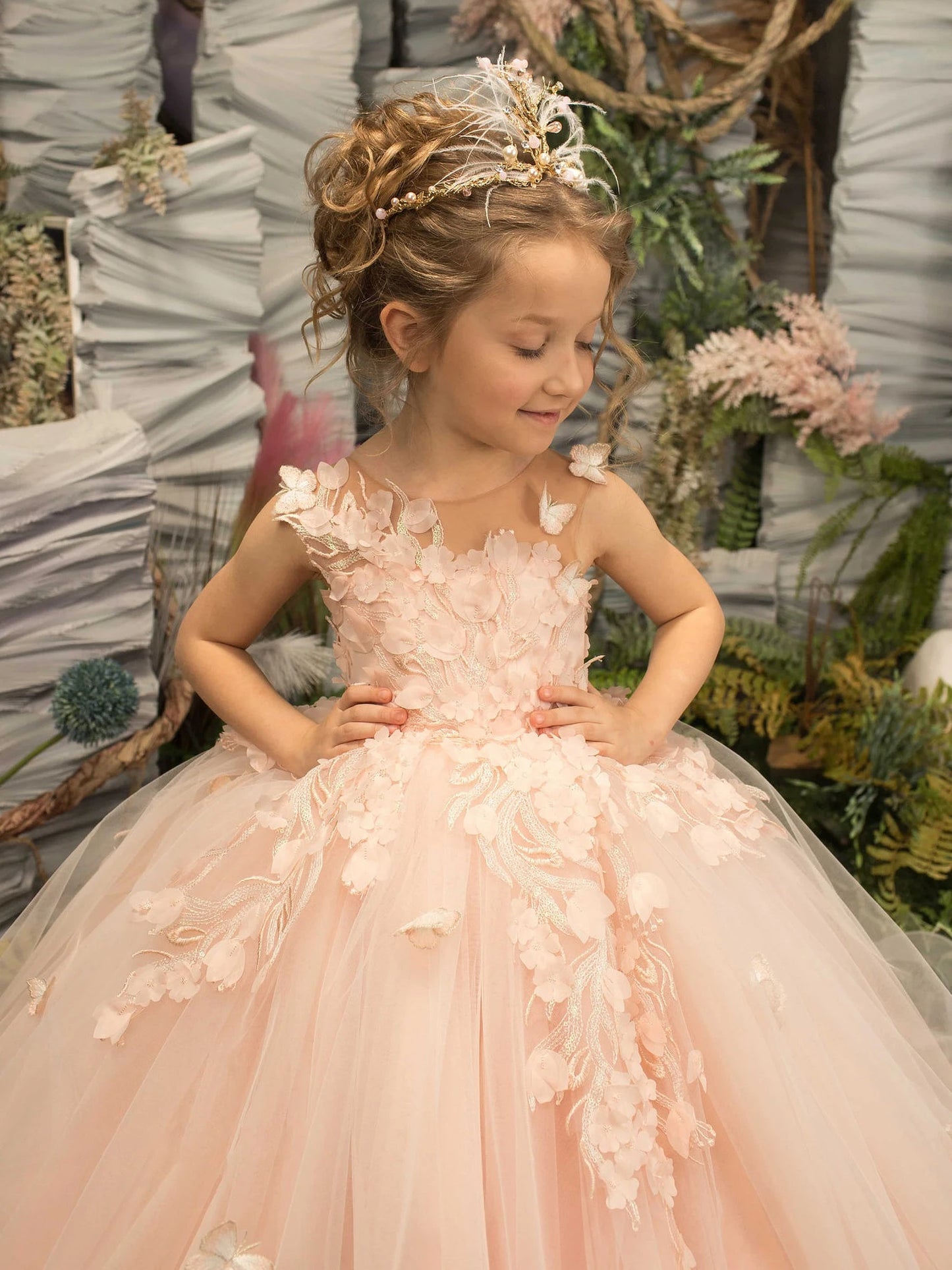 Party Long Tulle Dress with Butterfly Appliques