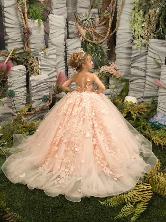 Party Long Tulle Dress with Butterfly Appliques