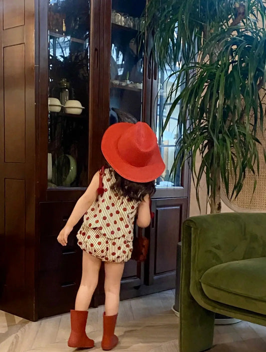 Summer Girls Dotted Two Piece Suspender Shorts Set