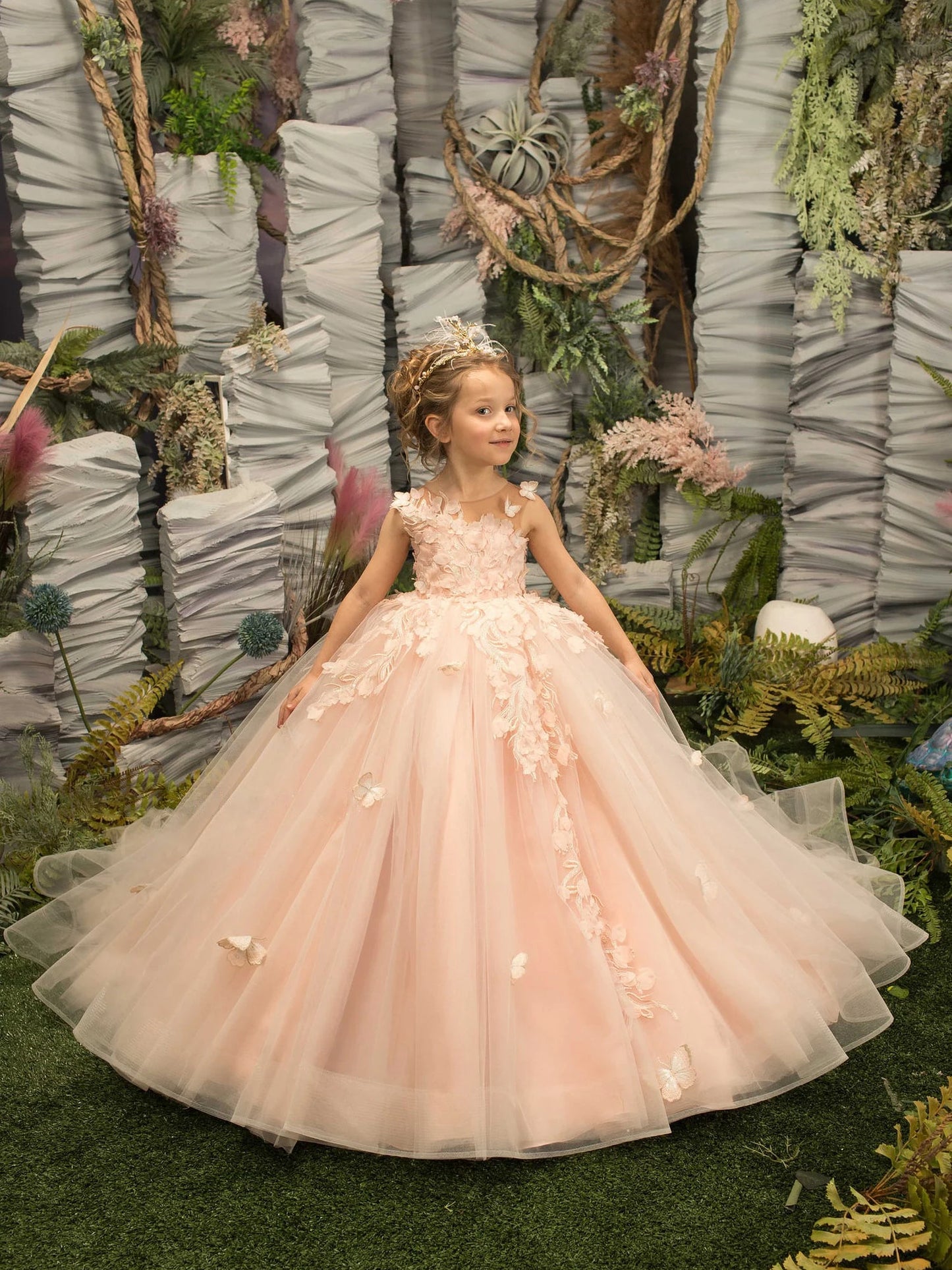 Party Long Tulle Dress with Butterfly Appliques