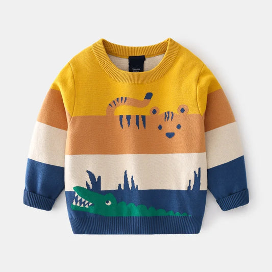 Cartoon Animal Striped Sweater for Autumn